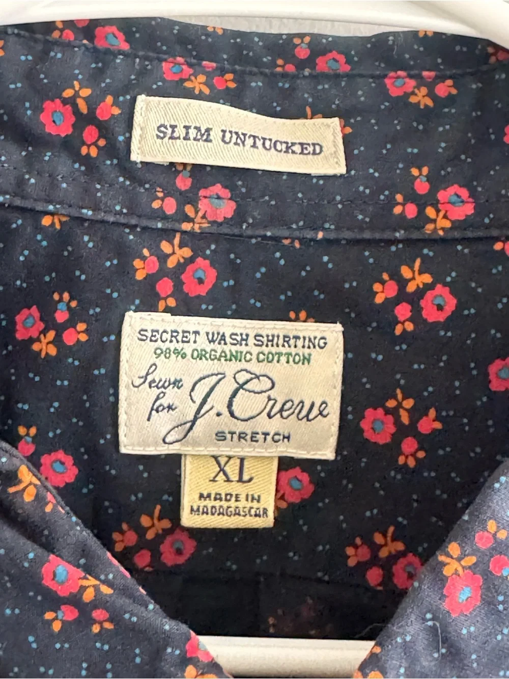 J.Crew‎ Slim Untucked Floral Button Front Shirt XL Organic Cotton Stretch